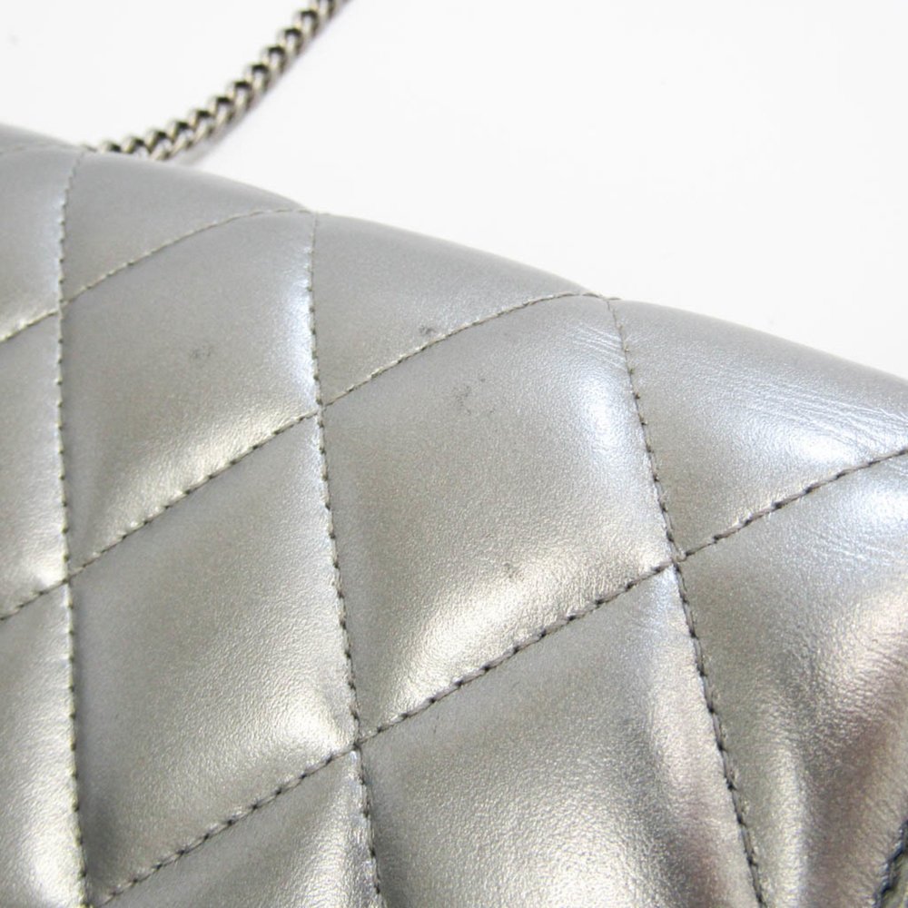 BALENCIAGA B.593615 Women's Leather Chain/Shoulder Wallet Silver - Picture 4 of 10